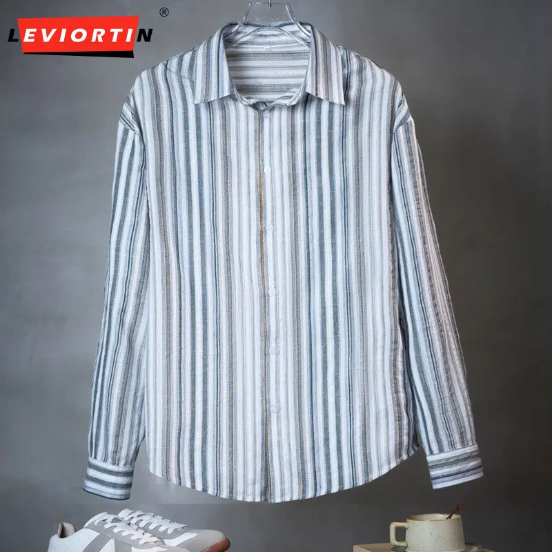 

2025 весенне-осенняя модная универсальная рубашка с длинными рукавами в вертикальную полоску в стиле ретро, универсальная нишевая облегающая рубашка, трендовая куртка