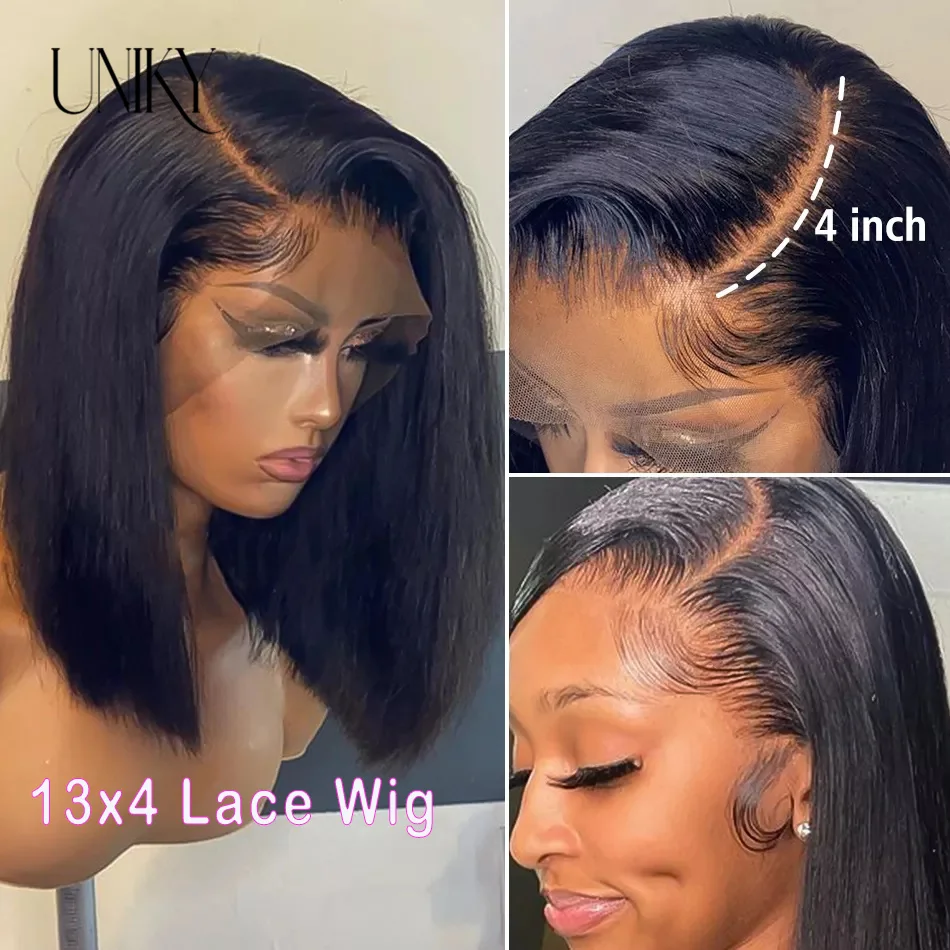 Straight Bob Wig Lace Front Perucas de cabelo humano Transparente Lace Wig PrePlucked Bleached Knots Glueless Wig Cabelo humano pronto para usar