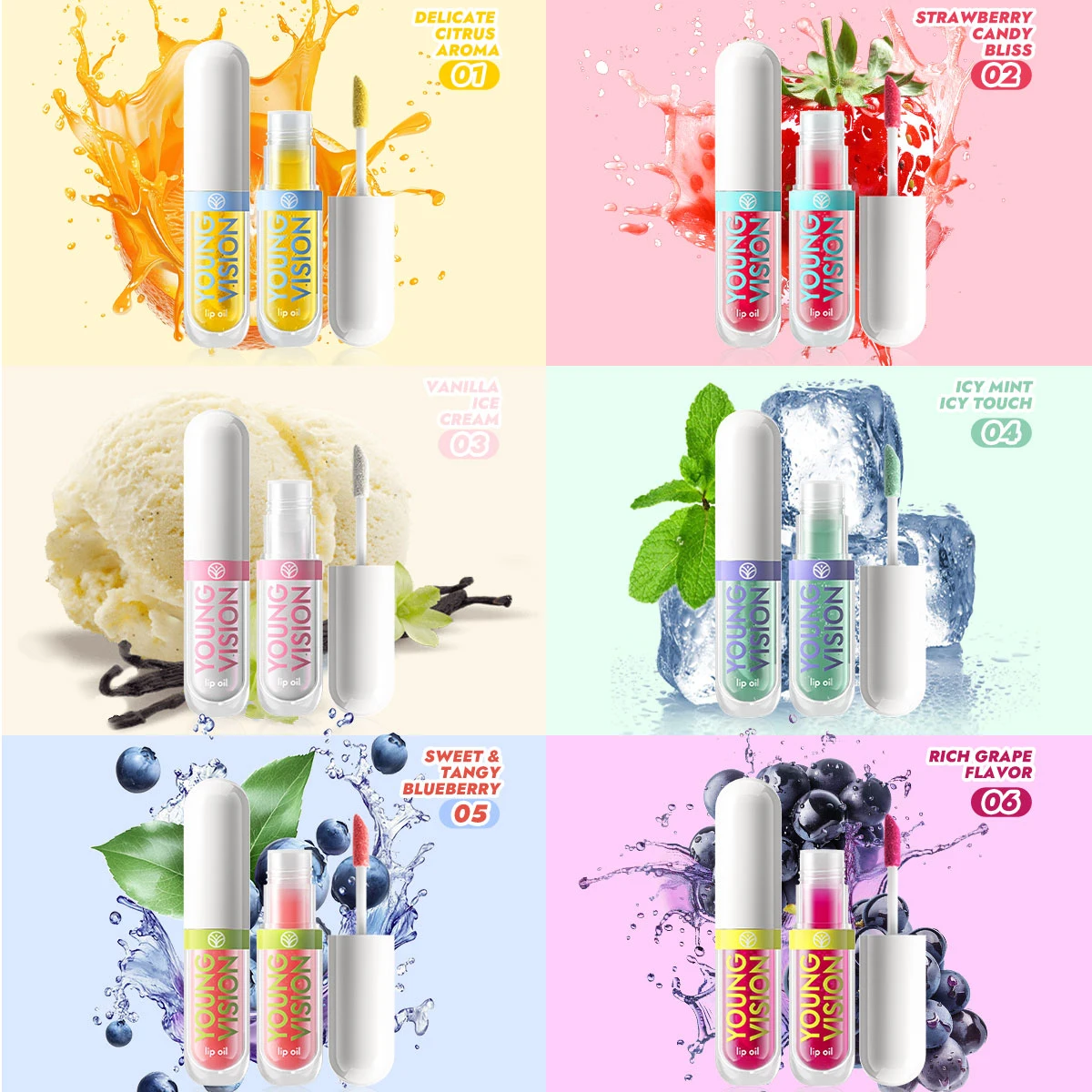 Set di lucidalabbra che cambia colore profumato fruttato da 6 pezzi/set – Tinta magica idratante a lunga durata, formula liscia non appiccicosa con Natu