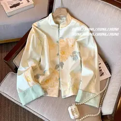 2025 Traditional Chinese Qipao Blouse National Color Butterfly Print Women Autumn New Tangsuits Top Women Elegant Jacquard Coats