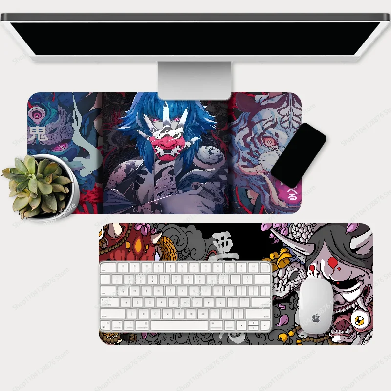 Game Japanese Samurai Devil Ghost Face Mousepad Large Gaming Mouse Pad LockEdge Thickened Computer Keyboard Table Desk Mat