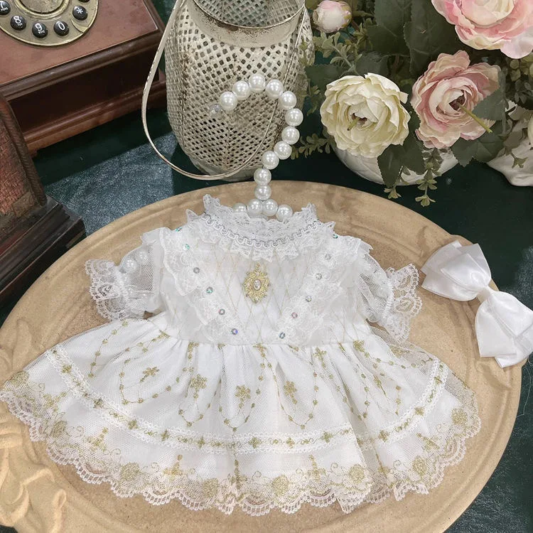 

White Gold Silk Flower Skirt 20CM Cotton Doll Clothes，Xingdailu /Lina /Beier Petticoats, 50-55CM Reborn Doll Dress Free Shipping