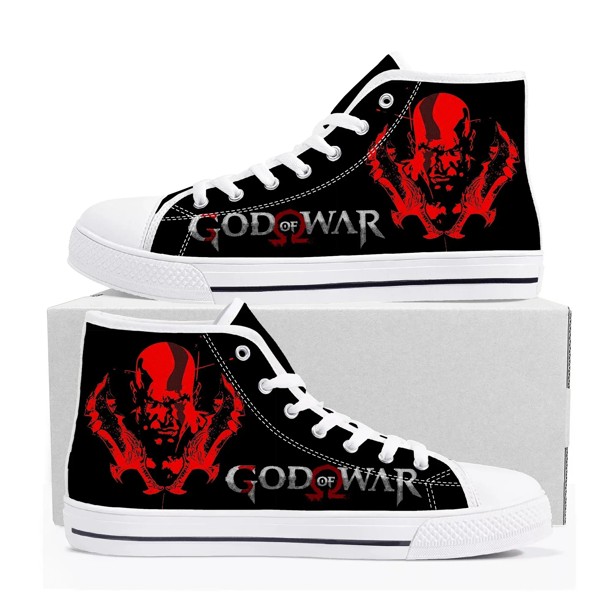 

Кроссовки God of War High Top с мультяшным принтом, мужские, женские, подростковые, высококачественные модные кеды из канваса, повседневные, на заказ