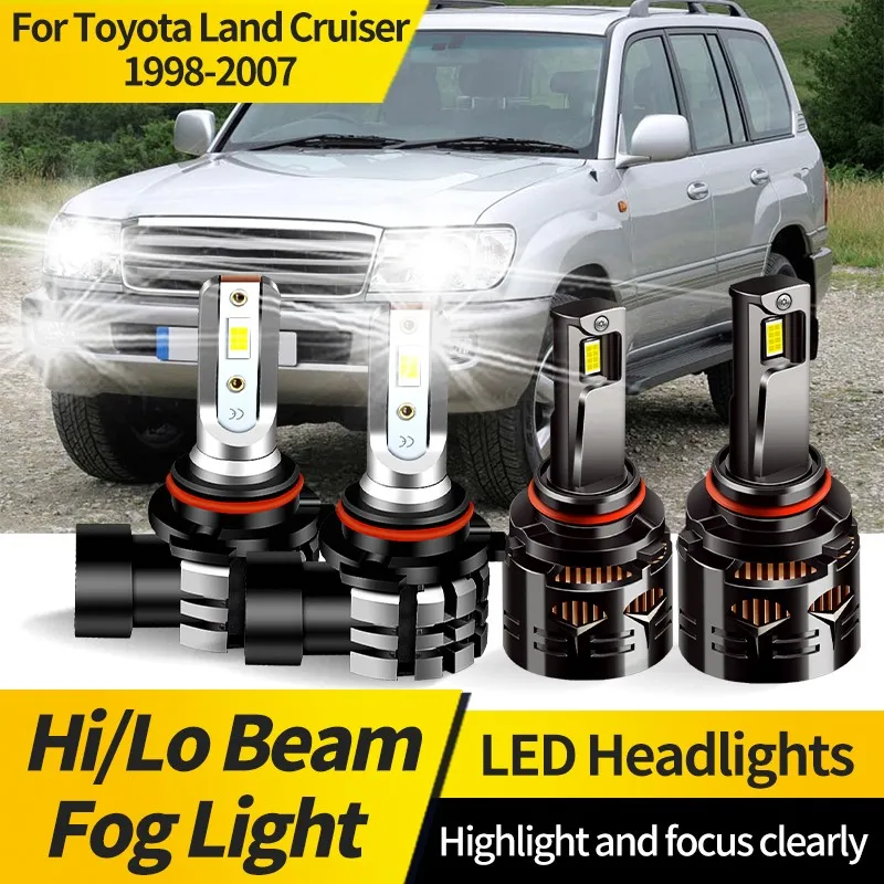 2PCS For Toyota Land Cruiser 1998-2007 Canbus 9005 HB3 LED Headlight 9006 HB4 Hi/Lo Beam Lamp 6000K White Fog Bulbs Super Bright