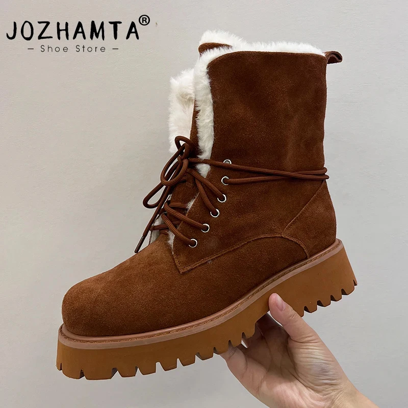 Women's Real Leather Ankle Boots with Warm Fur - Sizes 34-43
