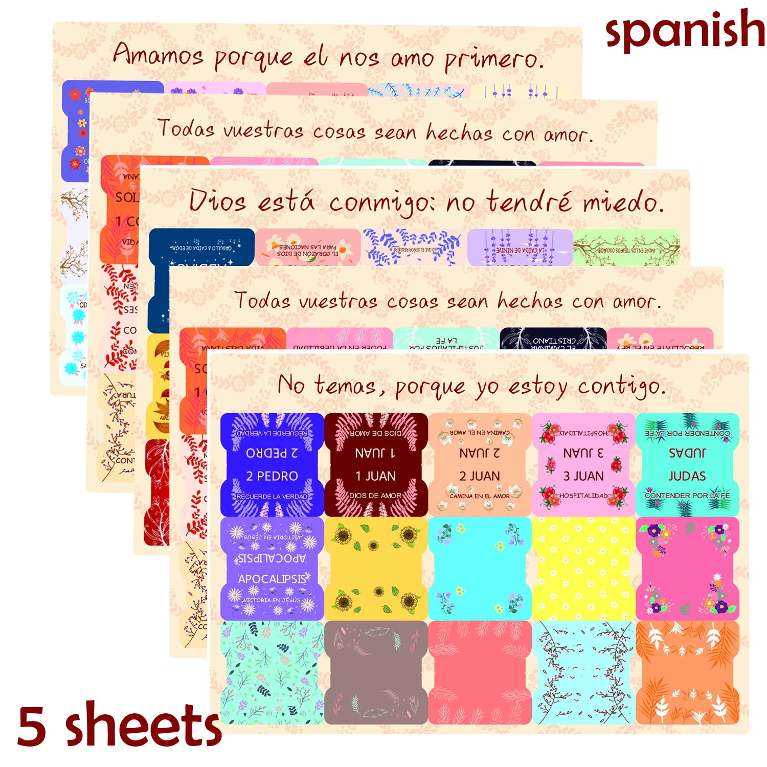 علامات تبويب الكتاب المقدس الإسبانية مع مجموعات كتاب مغذي الروح الإسبانية - 75 علامات تبويب الكتاب المقدس المطبوعة الكبيرة المقشرة واللصق #5