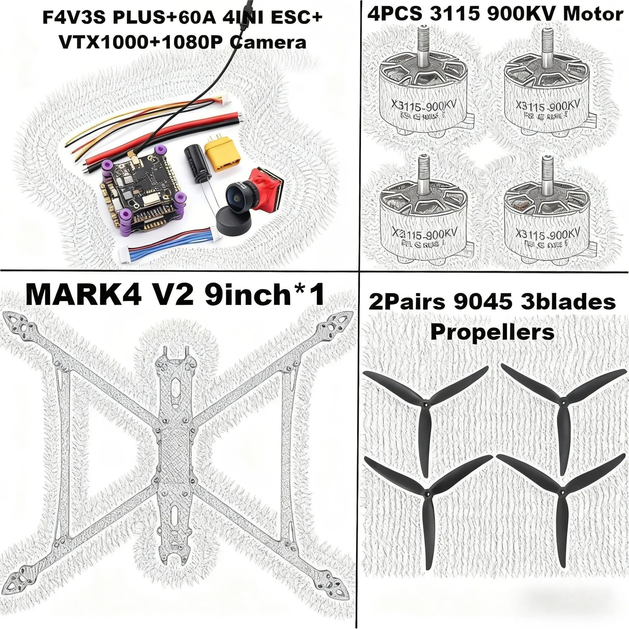 

MARK4 V2 9-дюймовый F4V3S/F4V3S PLUS Управление полетом 45/60A 4INI ESC Стойка Дрон FPV из углеродного волокна PV Гоночный дрон Квадрокоптер Фристайл