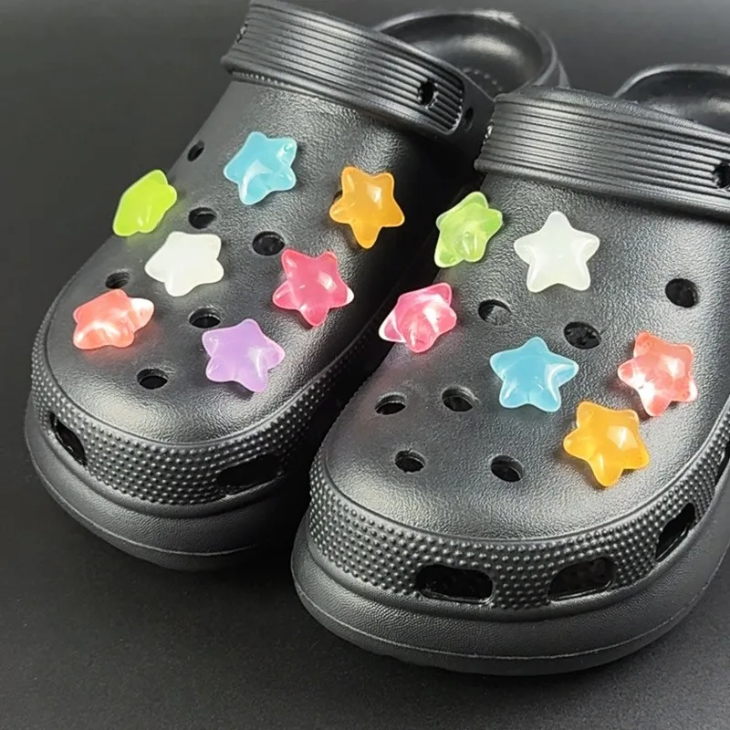 Fashion Shoe Charms Set Accessories Hole Shoe Buckle Cute Luminous Pentagram DIY 3D Shoes Decorations Kid Party Girls Gift
