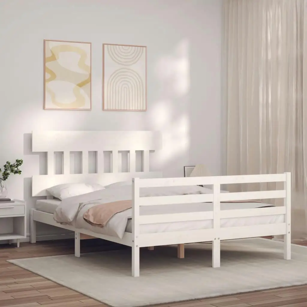 Small Double for White Solid Wood Bed Frame - No Mattress Included