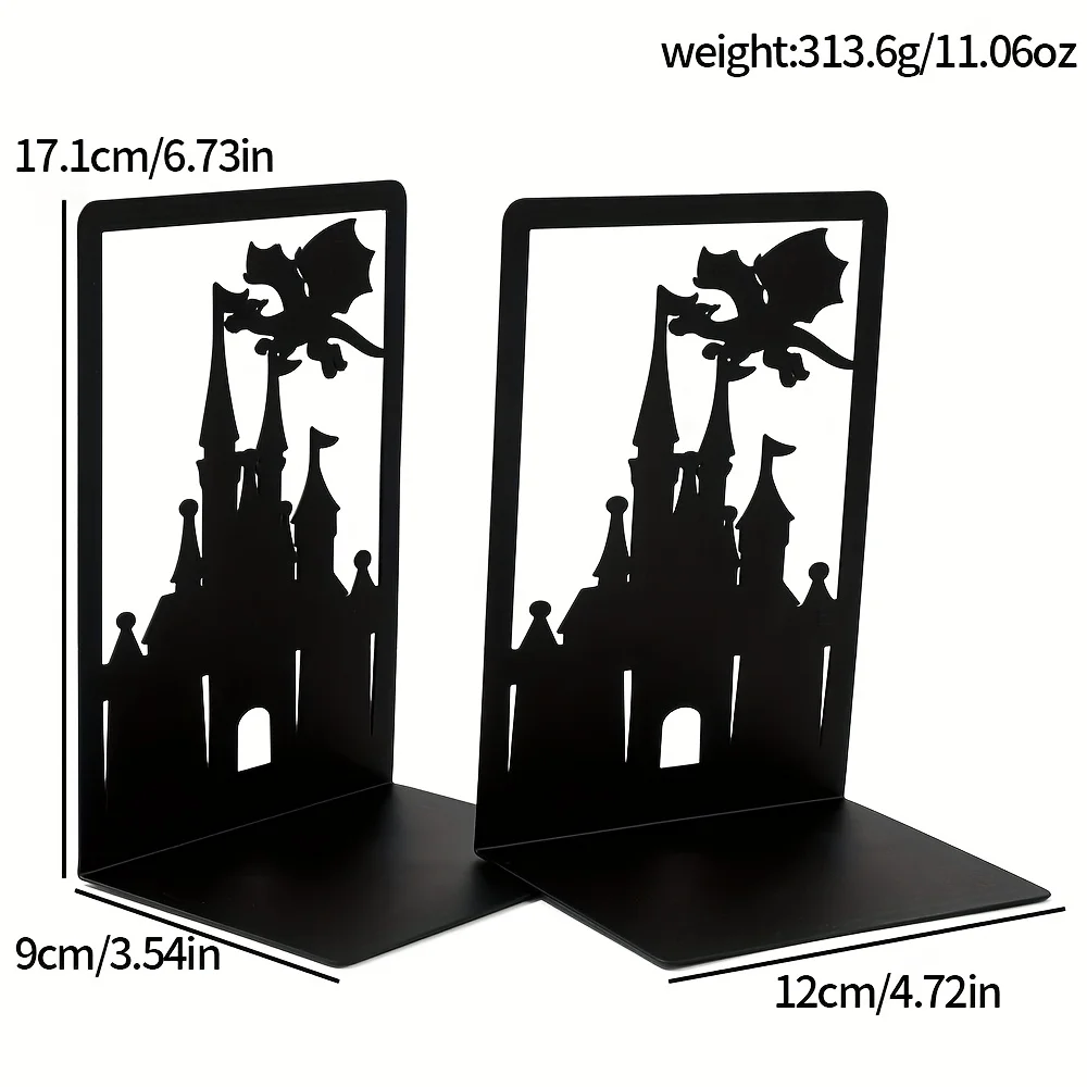 CIFBUY Fantasy Dragon Iron Wall Art Metal Bookends 2/4Pcs Hollow Castle Sculpture Decor for Living Room Bedroom Home Gift