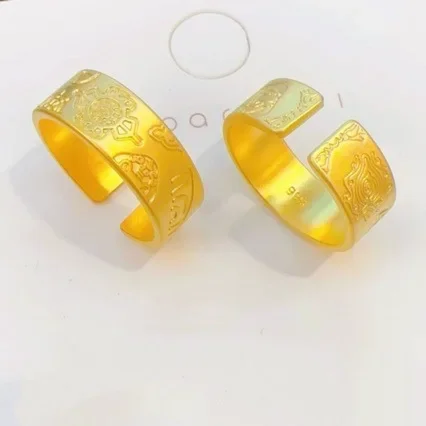 

AU999 real gold ring female auspicious eight treasures pure gold open ring 24K gold hand jewelry ancient style men and women