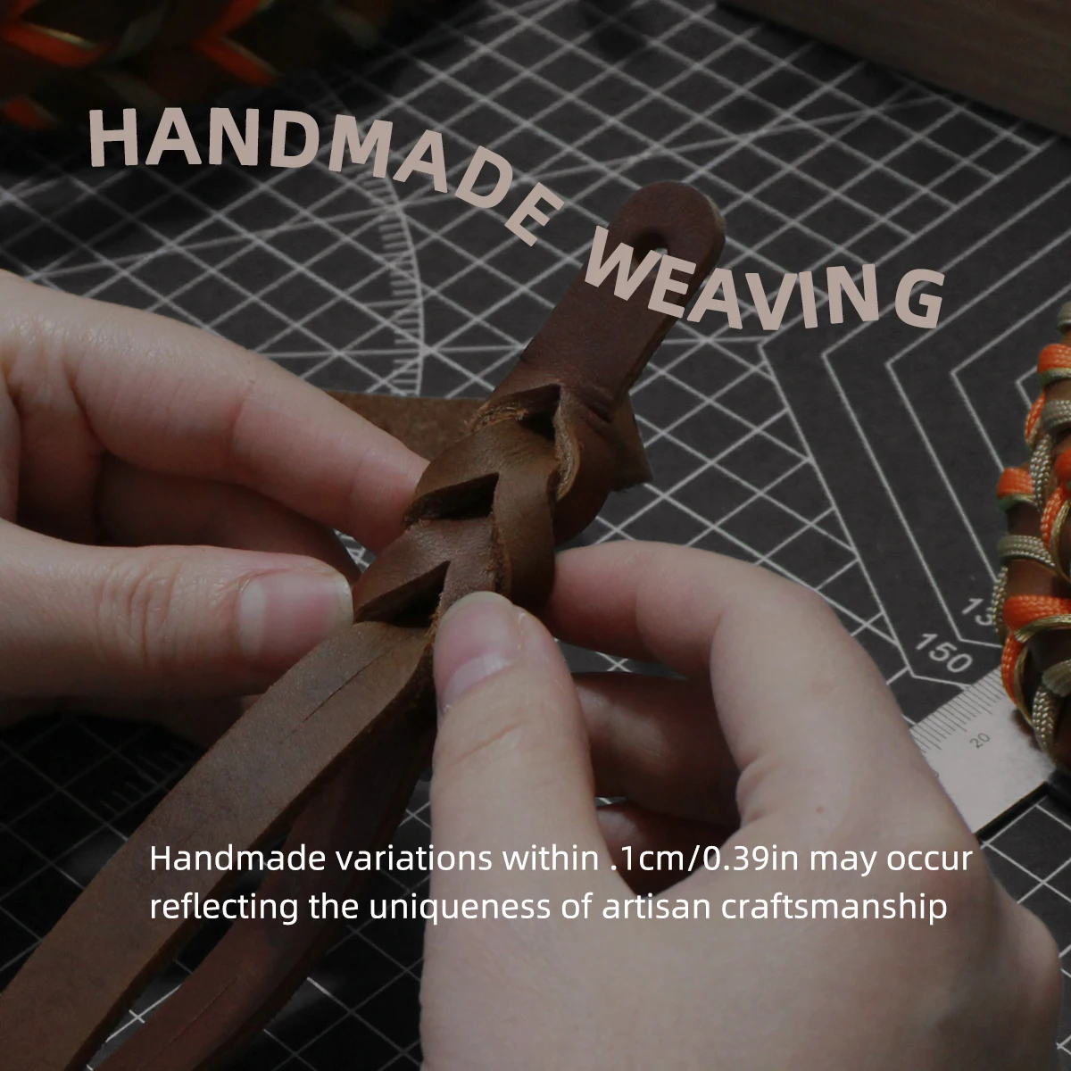 Braunes Leder-Hundehalsband und Leinen, Anzug, gewebte Muster, wunderschönes, langlebiges Nylon, orange Farben, Seil, freihändiges Design, 2026, neu – Detail 3