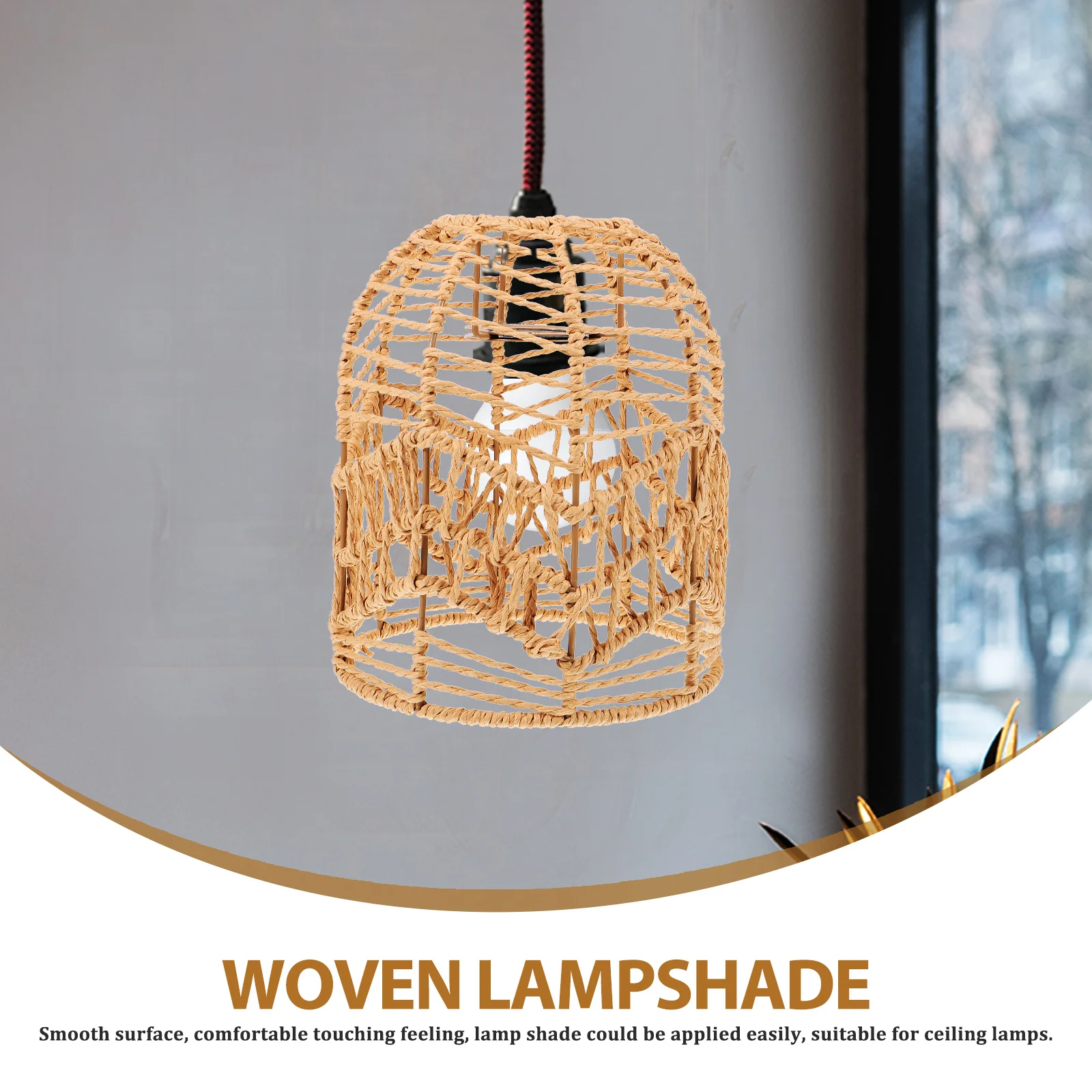 

Rustic Woven Lamp Imitation Rattan Chandelier Shade Pendant Lamp Cover Decorative Light Ceiling Floor Hanging Weaving Shade