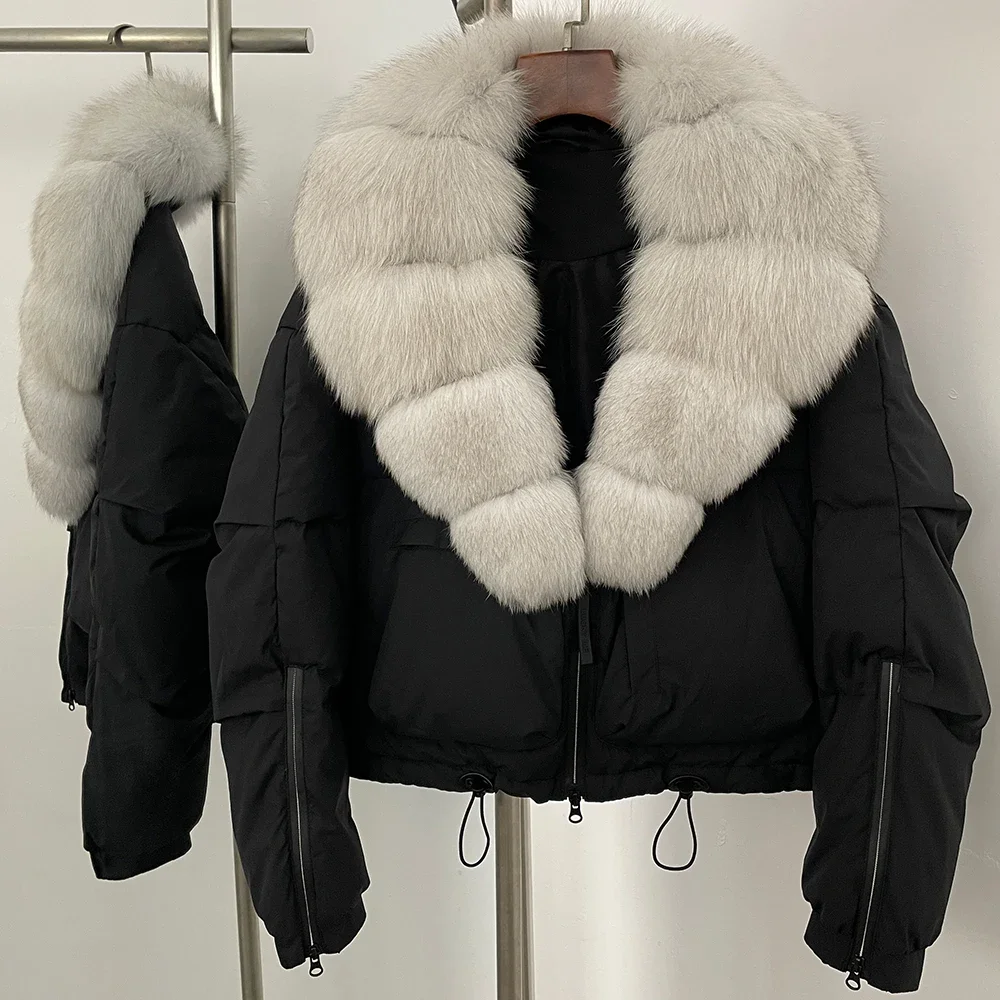 2025 weiße Ente Unten Jacke Frauen 2025, Winter Natürliche Fuchs Pelzmantel Weibliche Dicke Warme Kurze Unten Oberbekleidung Pelz Kleidung dame