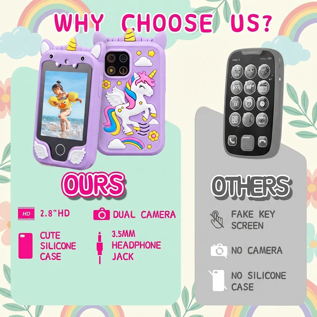 Telefono Musicale per Bambini, Giocattolo Educativo con Touchscreen a Forma di Unicorno, Regalo di Compleanno e Natale per Bambine e Bambini