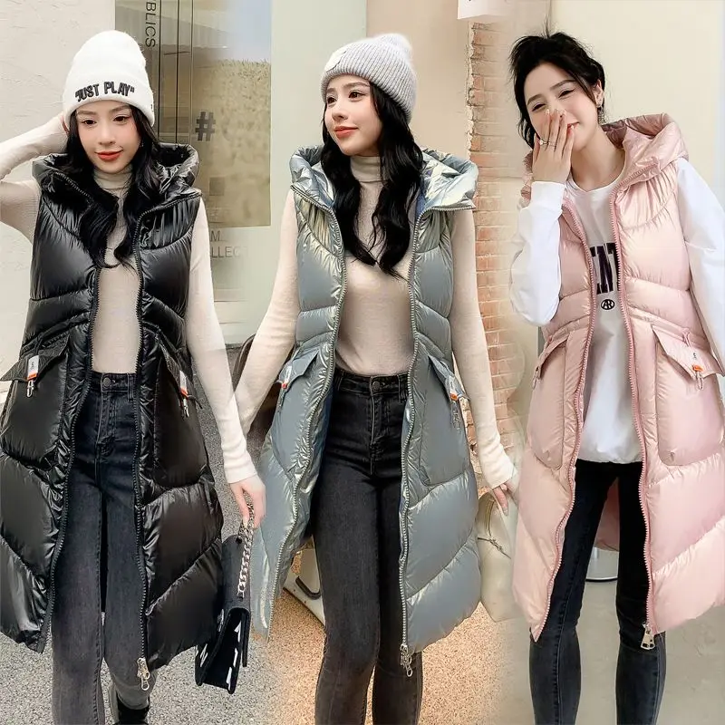 Fashion Twotwinstyle Long Hooded Vest Women Sleeveless Jacket Lady Casual Warm Outerwear Waistcoat Female Girls Cute Vests 1191