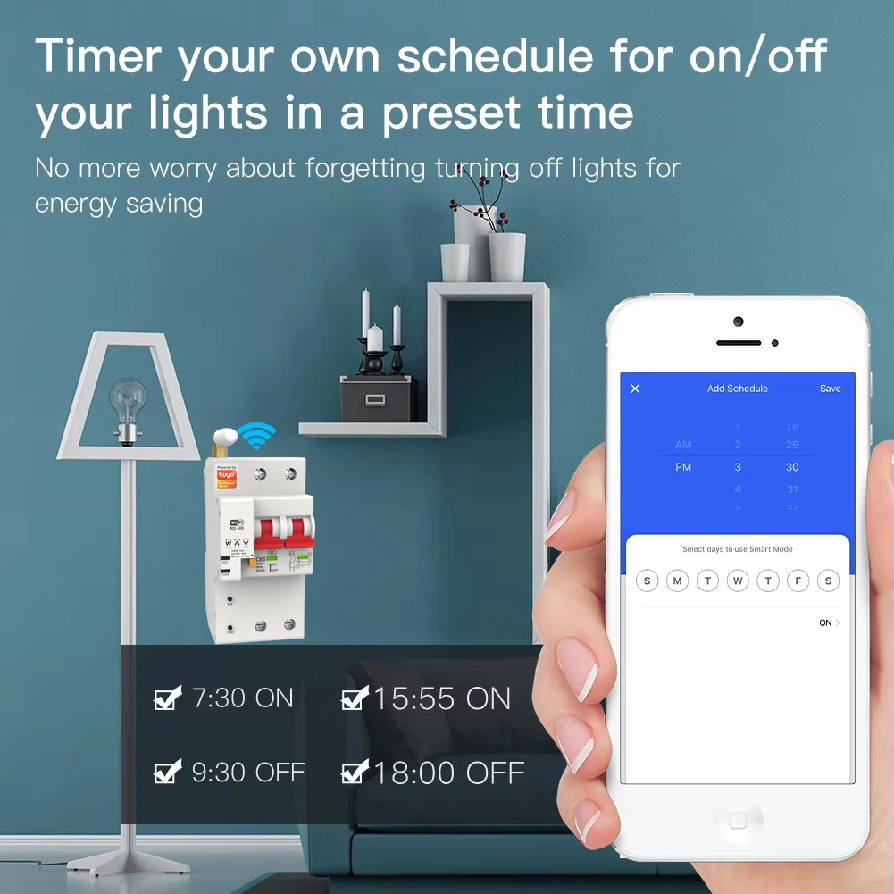 قاطع دائرة واي فاي ذكي 2P 10A إلى 100A Tuya Mcb مع قدرة كسر 6ka لقياس الطاقة