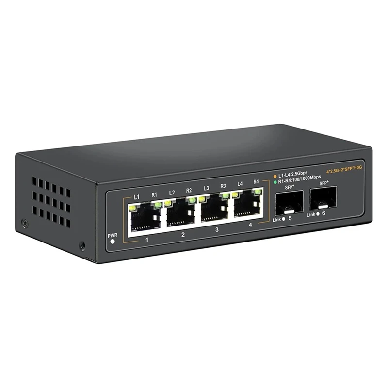 Unmanaged Ethernet Switch 2.5G With 4 X 2.5G Base-T Ports And 2 X 10G SFP Uplink Port,For 100/1000/2500Mbps US PLUG