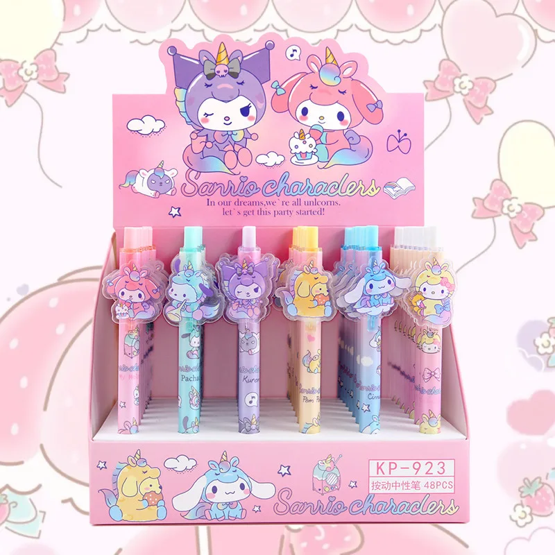 Imagem -02 - Sanrio Kawaii Kuromi Melody Gel Pen Bonito Patch Canetas Papelaria Estudante Material Escolar Crianças Estudo Presentes Novo Genuíno 24 Pcs 48 Pcs