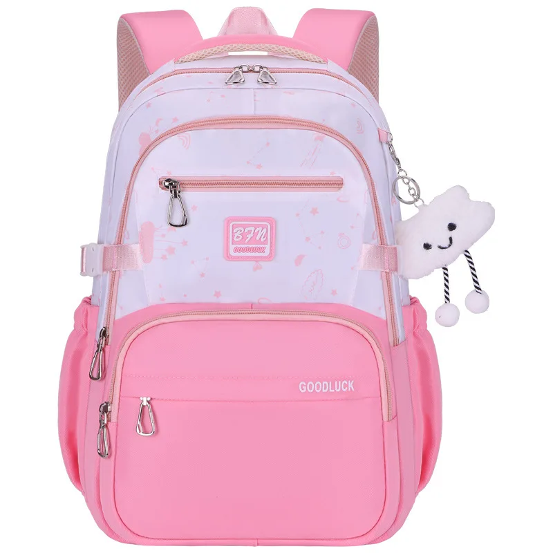Oxford Princess Backpack Sweet Color Student Backpack With Plush Doll Pendant Capacity Multi Compartments School Bag for Pupils