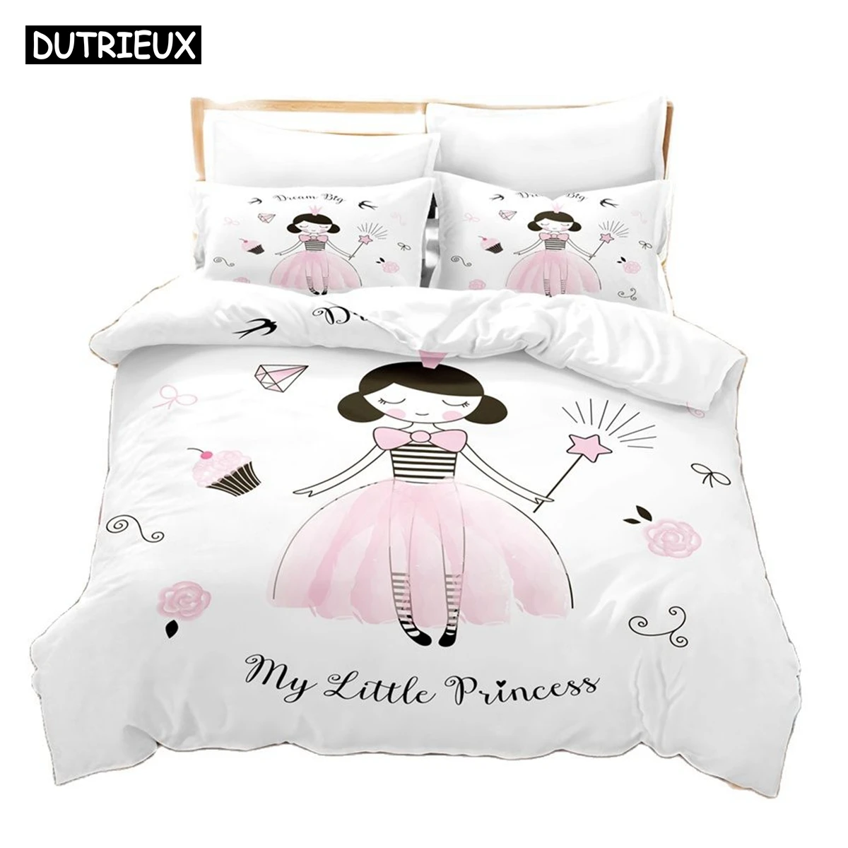 3D Printed Anime Lovely Girl Cute Bedding Set Down Quilt Cover With Pillowcase Double Complete Queen King Bedding