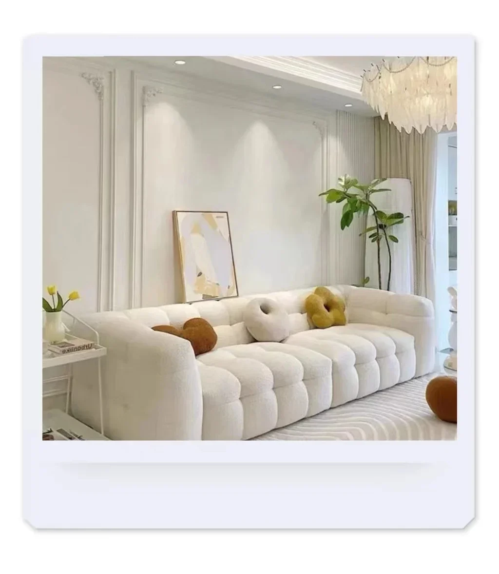 Overstuffed Plush Deep Seat Bouncy Puffy Couch Cream White Teddy Boucle Sofa Mario Bellini Sofa