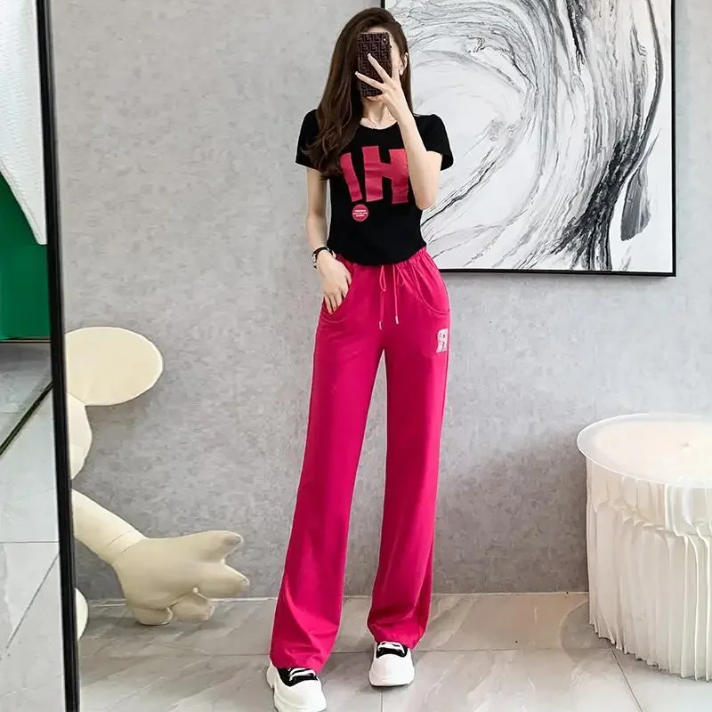 Joggers Straight Leg Sports Sweatpants Trousers for Woman Fitness High Waist Elastic Drawstring Jogging Clothing Women\'s Pants G