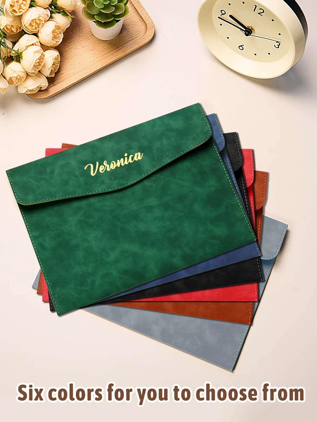 Custom Name A4 A5 File Folder Magnetic Closure PU Leather Office Organizer Business Document Bag Gift for Dad Mom 6 Colors