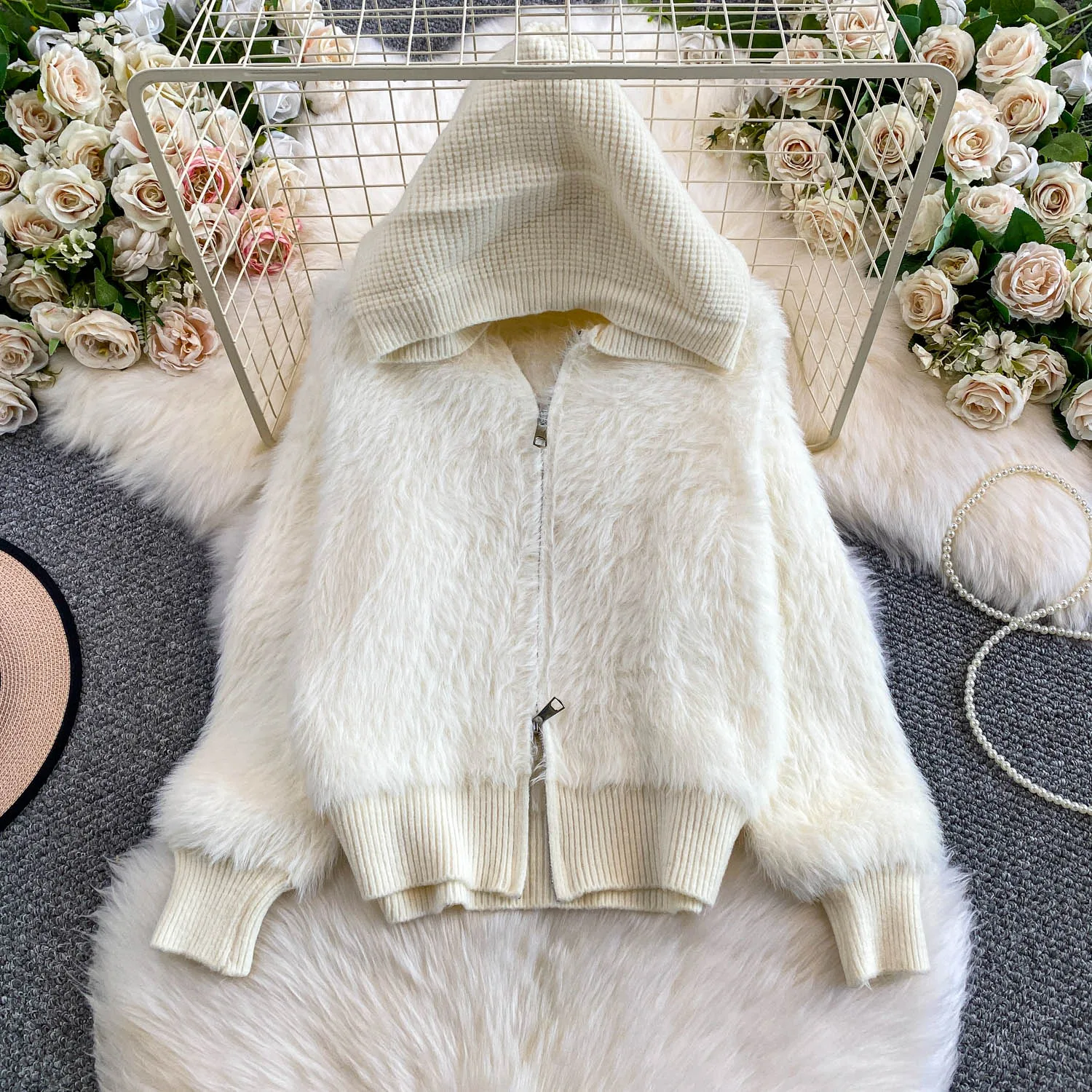 

Женское зимнее вязаное пальто с капюшоном, женские куртки из искусственного меха на молнии, модные топы, женские сексуальные лоскутные праздничные уличные пальто, теплое праздничное пальто