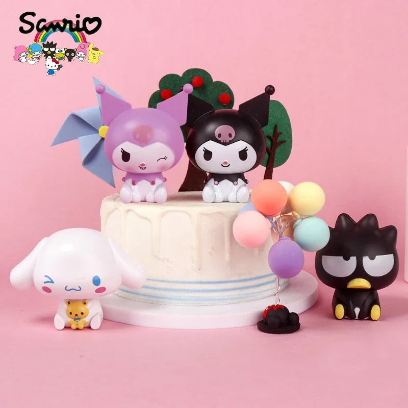 MINISO Sanrio Q Version Big Head Doll Kuromi Cinnamoroll Pachacco Model Cartoon Birthday Cake Decoration Children Toy Gift