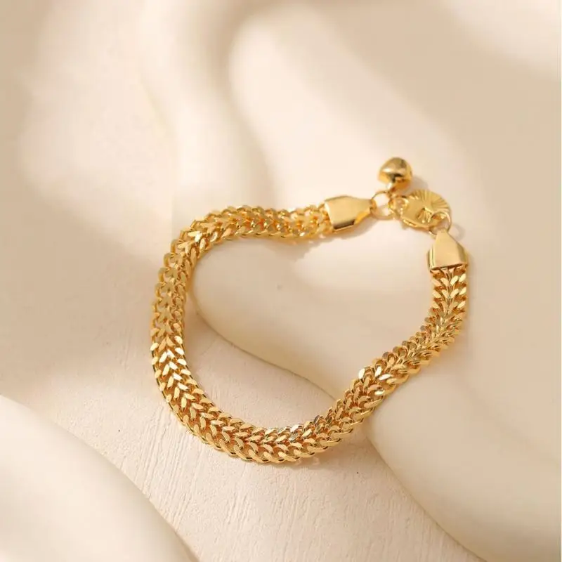 1Pcs Gold Plated Wheat Chain Bracelet Shiny Long Lasting Luster Comfort Fit Fashion Jewelry for Daily Party Wear