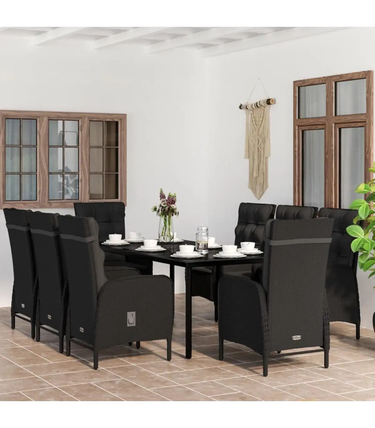 Garden sets garden dining set 9 pieces with black cushions