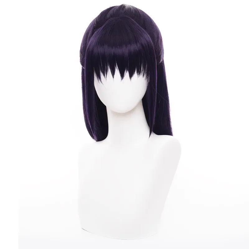 Deep Purple Synthetic Cosplay Wig Medium Length Half Updo Anime Style, Scalp Top, Fox-Inspired, Wolf Tail, Unisex Costume Party