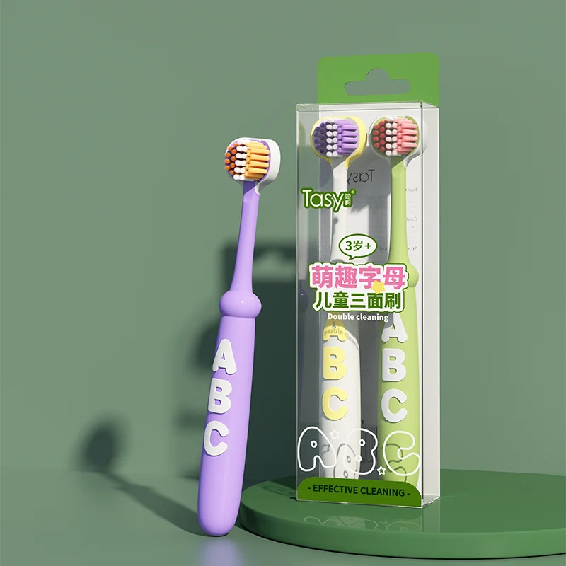 2Pcs Ultra Fine Three - Sided Kid Toothbrush | ABC Pattern, Soft Bristle for 3 - 12Y Children