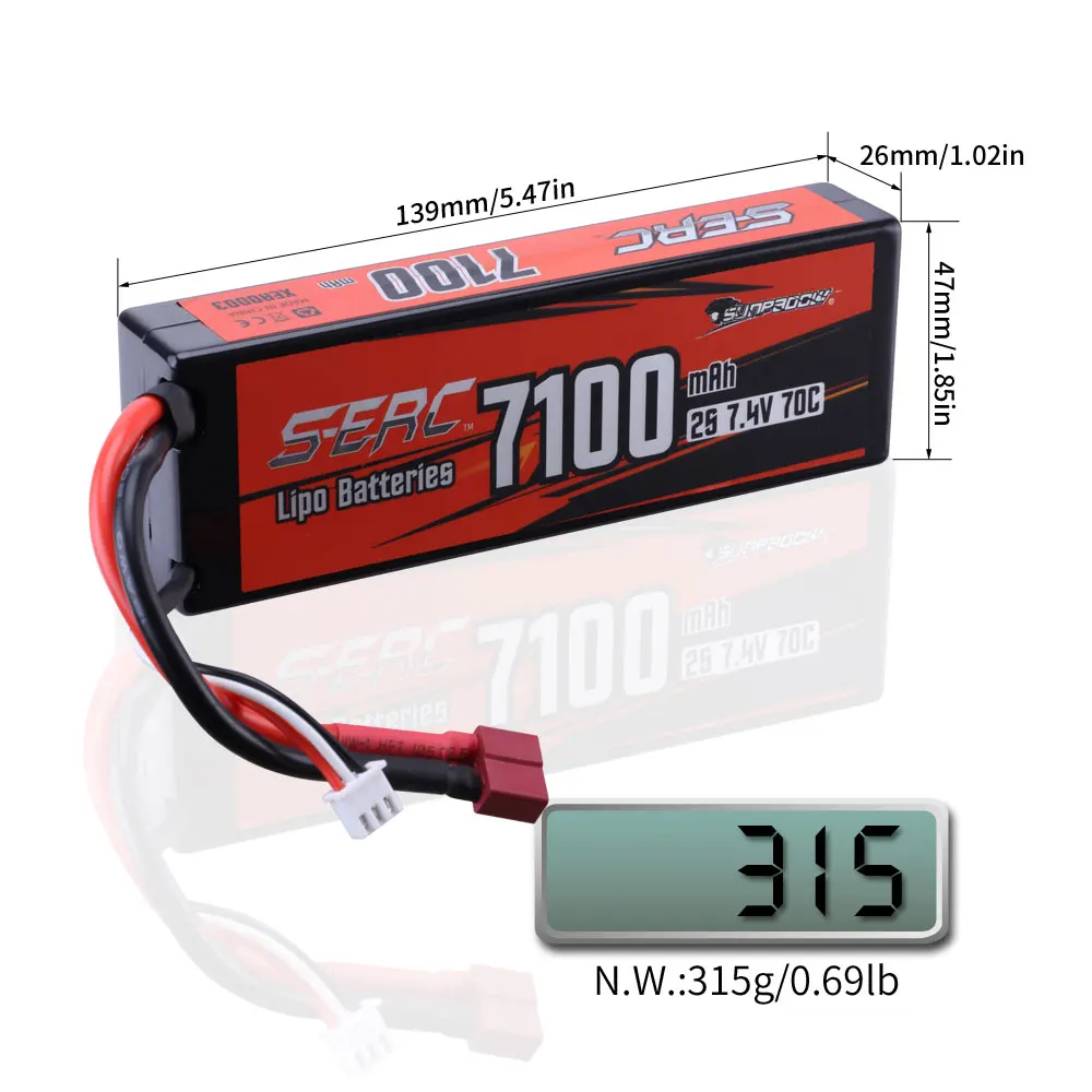 SUNPADOW 2S Lipo Battery for 7.4V 7100mAh 70C Hard Case with Deans T Plug 1/8 1/10 RC Vehicles Car Truck Tank Boat Racing Hobby