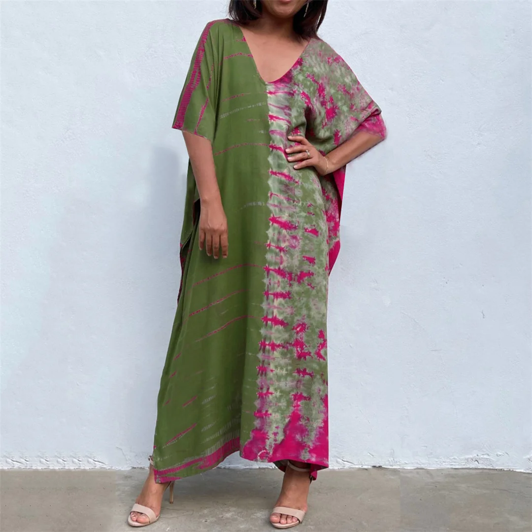 30 Farben, V-Ausschnitt, bedrucktes, farbenfrohes Batik-Tunika-Strandkleid, Strandkleid, Strandmode, Damen, V4477 – Detail 40