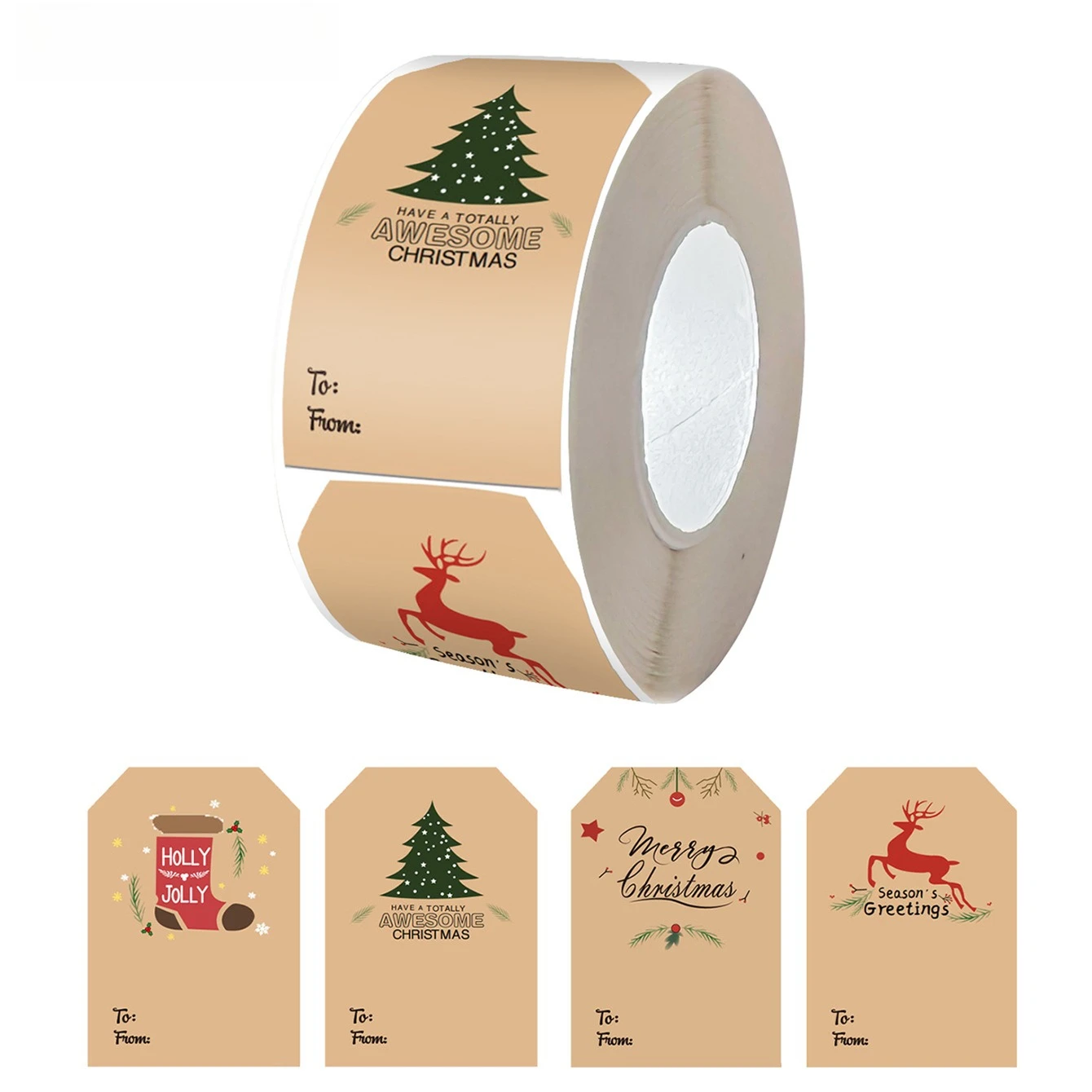 

50-300 pcs Christmas Gift Kraft Paper Sealing Stickers Merry Christmas Santa Claus Labels