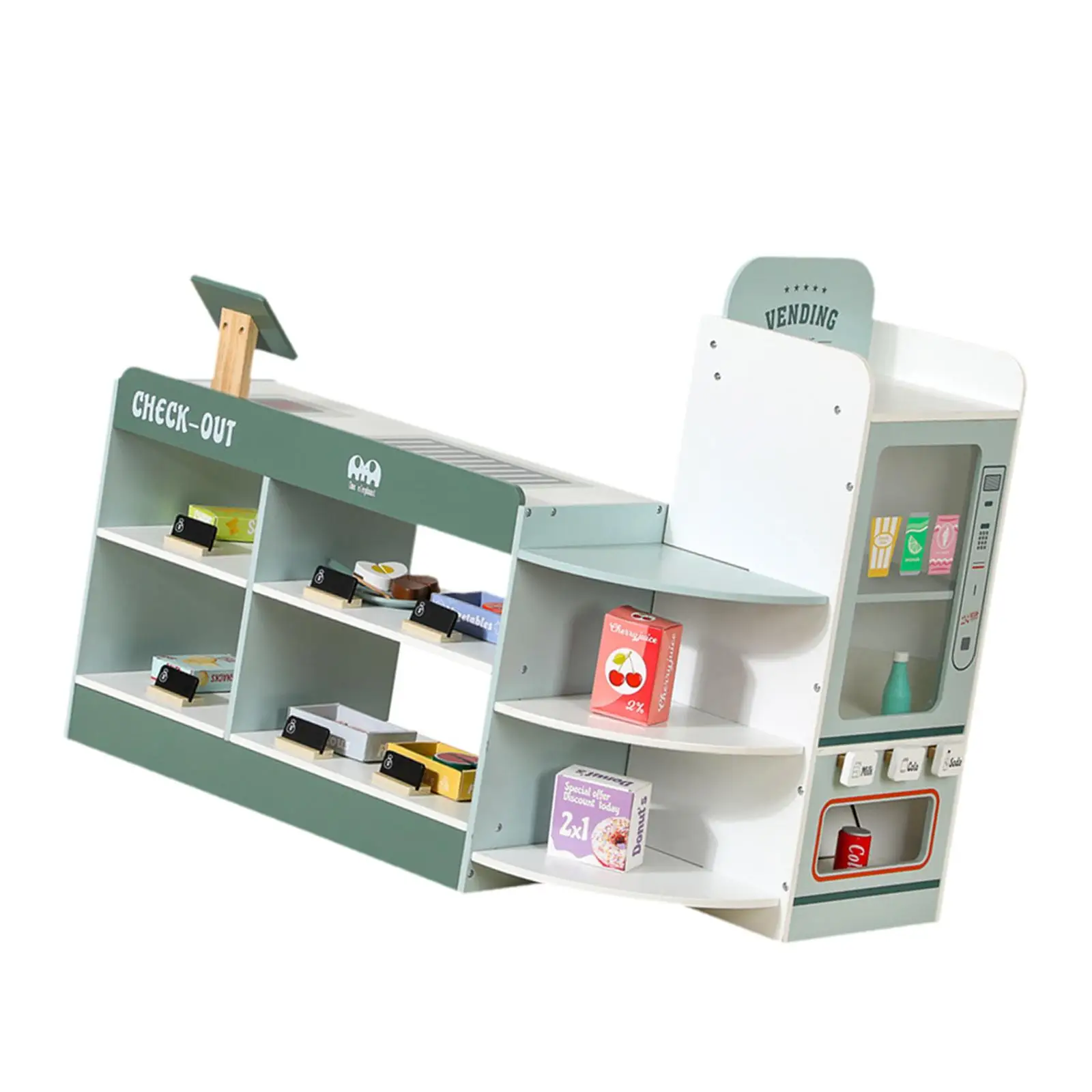 

Grocery Store Playset Machine Toy Full Set Freestanding Shop Accessories Wood