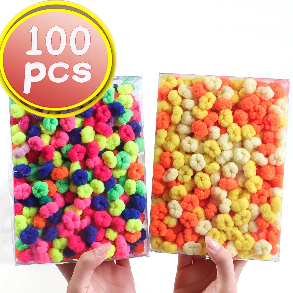 

100 Pcs/Set Children Cute Solid Color Grid Wave Elastic Hair Bands Baby Girls Scrunchies Rubber Bands Kid Sweet Hair Accessories