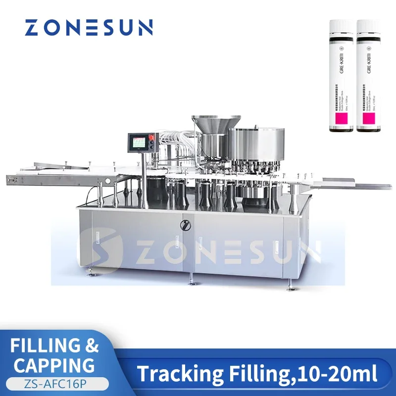 ZONESUN Automatic Vial Ampoule Bottles Filling and Capping Machine Oral Solutions Packaging Equipment ZS-AFC16P