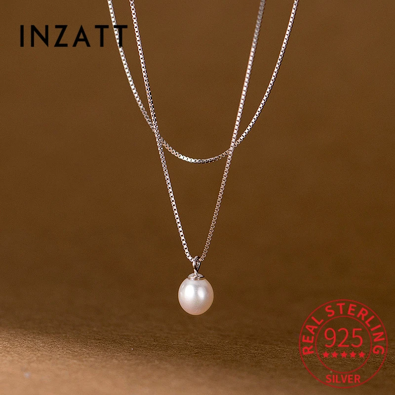 

INZATT Real 925 Sterling Silver Round Pearl Box Chain Choker Necklace For Women Party Cute Fine Jewelry Minimalist Bijoux