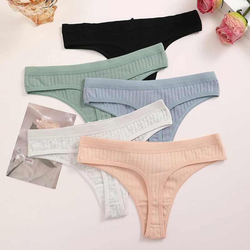 3PCS/Set Women\'s Panties Set Fashion Striped Thongs Soft Cotton Underwear Sexy Lingerie Sports Breathable G-Strings Cozy T-Back