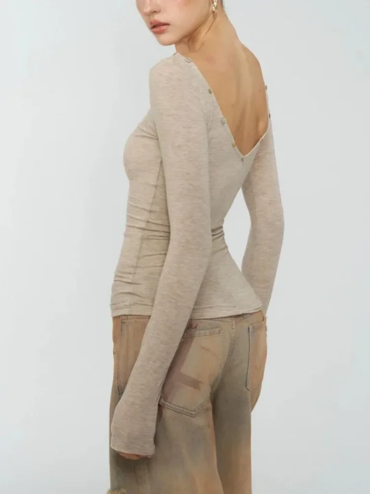 Camicetta arricciata slim fit con dettagli bottoni colorati a maniche lunghe da donna, design a doppio uso francese chic elegante casual primavera autunno