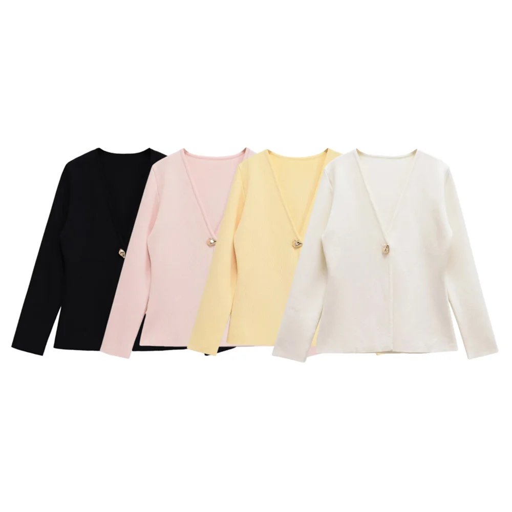 

PB&ZA2025 Autumn New Women's Wear Solid Color Simple and Loose Casual Style V-neck Long Sleeve Knitted Jacket Top