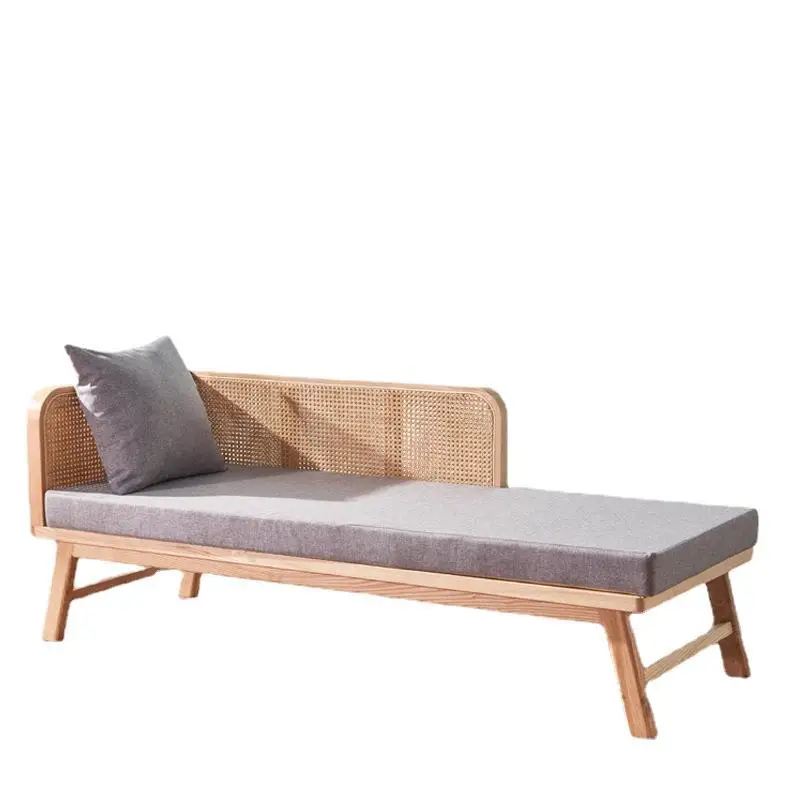 

Rattan European Chaise Longue Sofa Chair Modern Simple Wood Solid Wood Light Luxury Beauty Couch Bedroom