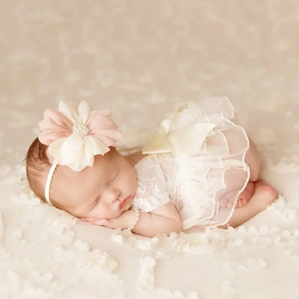 Baby Romper Lace Deep V Backless Clothing Newborn Photo Props Toddler Art Photography Newborn Headdress Flowers Photograph Prop