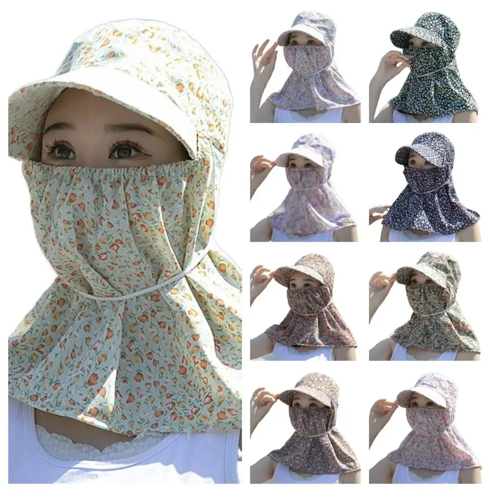 

Ear Flap Women Sun Hat Sun Protection Flower Neck Protective Cover Cap Wide Brim UV Protection Sunscreen Bucket Hat Summer
