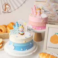Cute Crown Prince and Princess Castle Girl boy little Kids Happy Birthday Cake Topper Kid Party Supplies Pink Love Gifts
