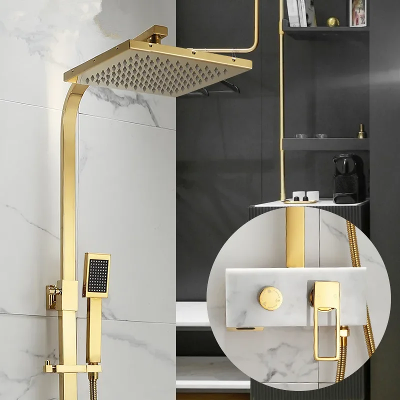 

Rainfall Shower Sets Faucet Mixer Tap Brass Luxury 8 inch Gold Marble Bath & Shower Faucet Set