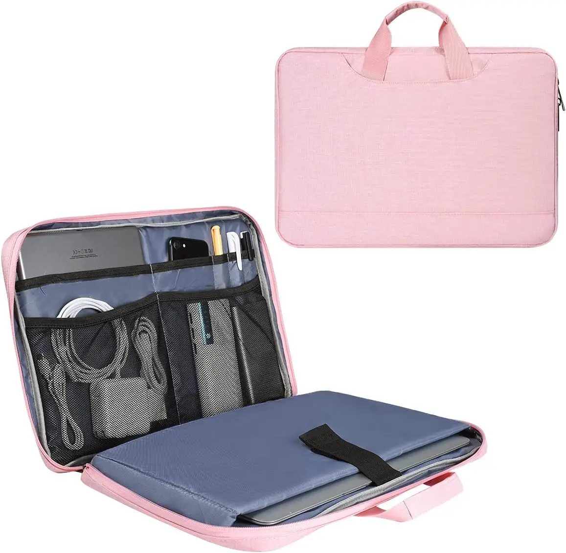 

11.6-12.9 Inch Laptop Sleeve Case with Handle, Waterproof & Shockproof, TSA-Friendly 180° Opening, Multi-Organizer Pockets, Ergonomic Handle, Pink